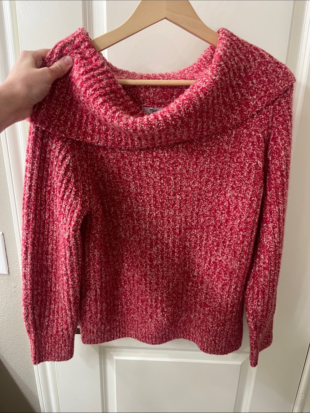 Madewell Heathered Raspberry off the shoulder sweater